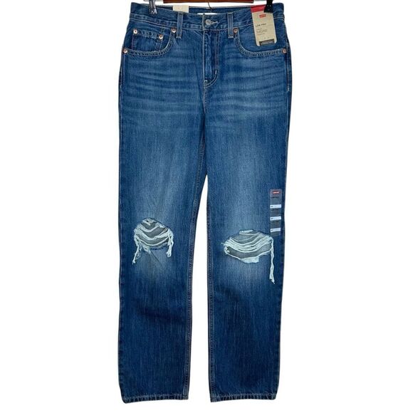 Levi's Women's 27 Low Pro Straight Jeans Blue Distressed Ripped Knees Mid Rise - Picture 3 of 11